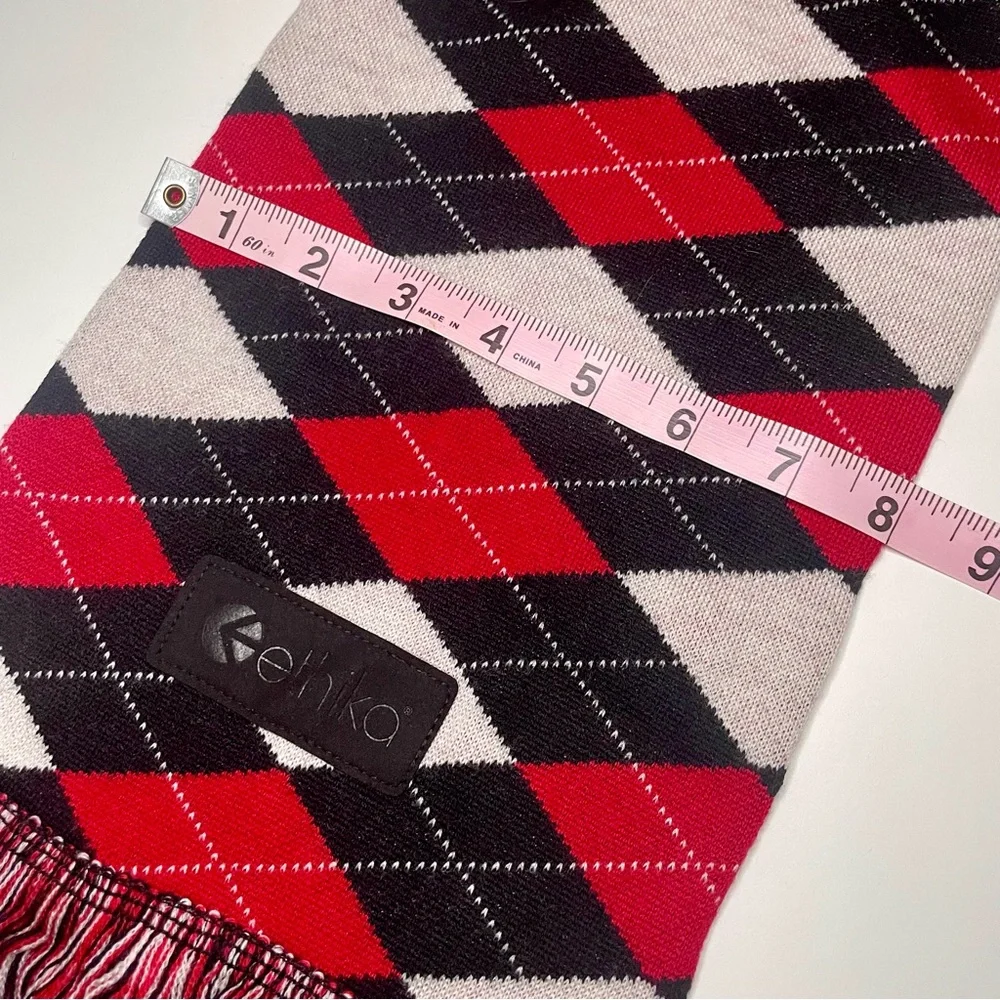 Nordstrom NWT 100% Cashmere Extra Soft Long Scarf in Red/Black Argyle Diamond